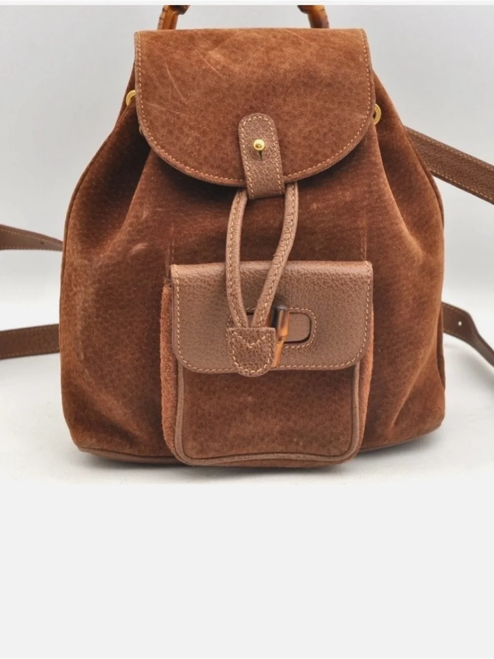 Gucci Vintage Brown Suede Leather Drawstring Backpack Bag